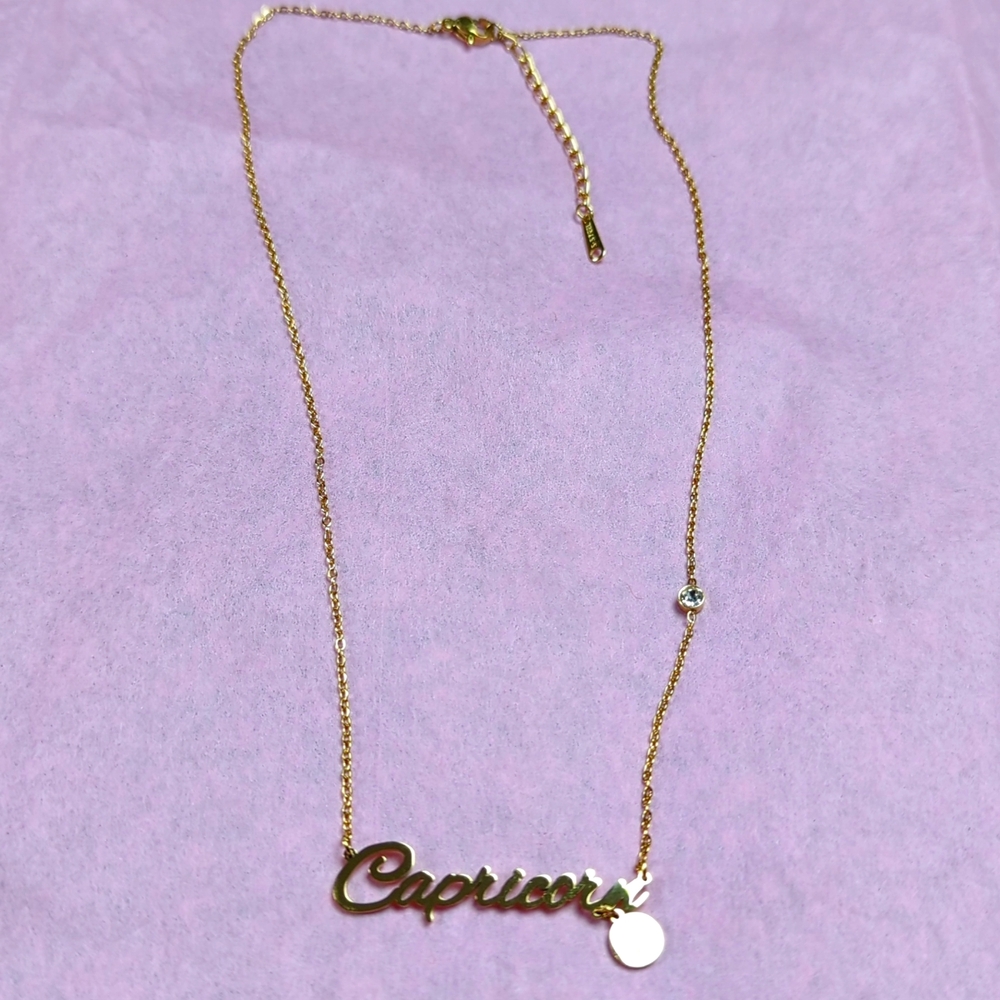 Gold Capricorn Zodiac Necklace with Charm Pendant